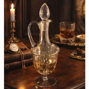 Handmade Glass Decanter‎ with Stopper Romania 12" Tall Vintage-Style Pitcher